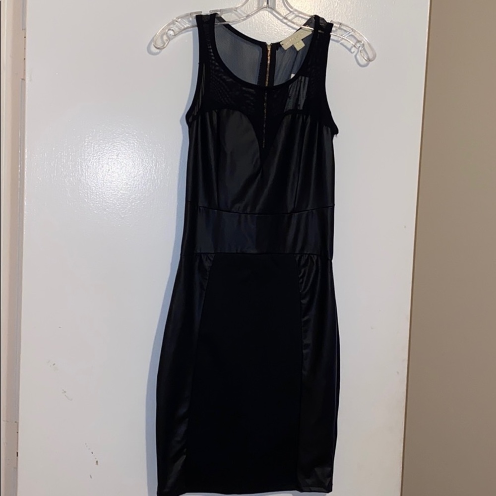 Black sheer and leather dress